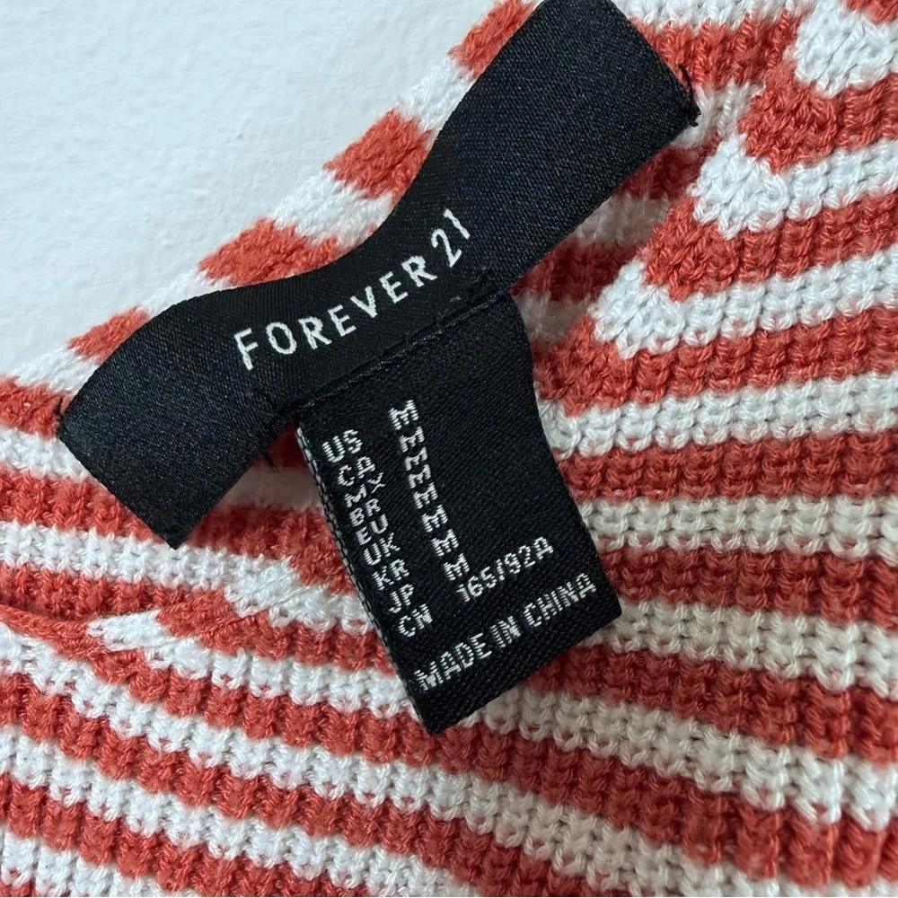 Forever 21 Striped Ribbed Knit Crop Tank Top Orange White Size M - Picture 6 of 6
